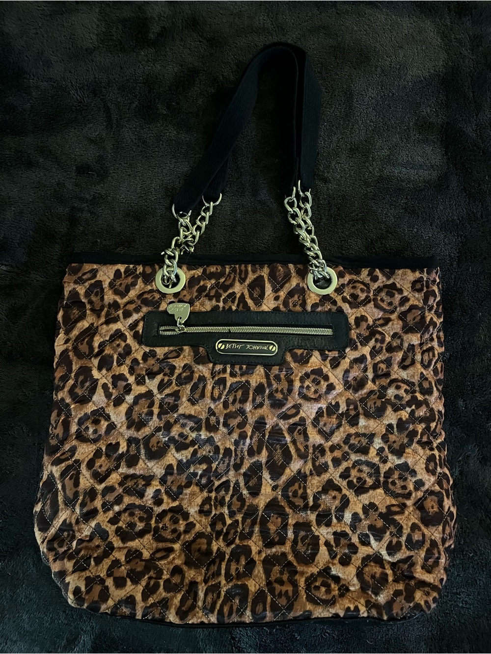 Betsey Johnson Leopard-Print Tote with Black Chain Straps